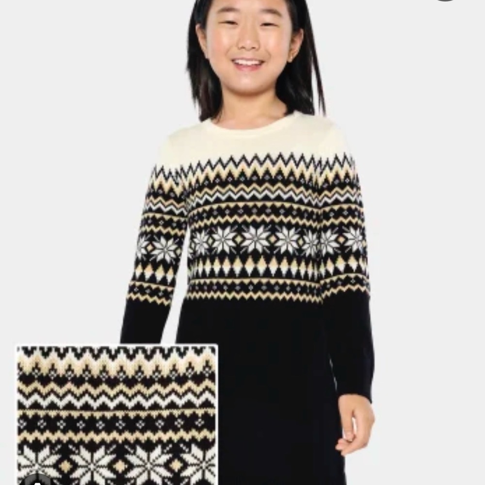 NWT The Children’s Place Girls Snowflake Fairisle Sweater Dress - Black M (7/8